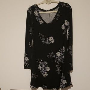Knitted floral dress stretch black color
